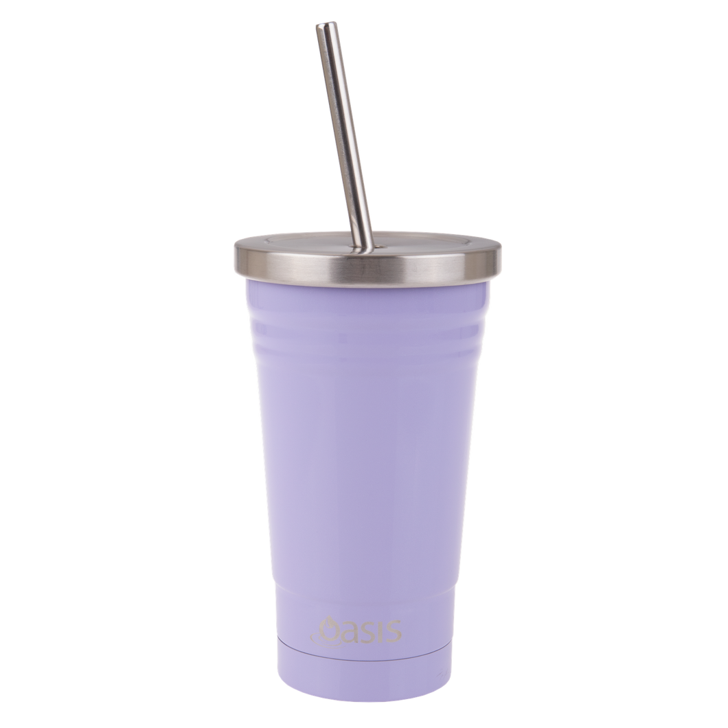 Oasis Double Wall Insulated Stainless Steel Smoothie Tumbler With Straw 500ml - Lilac