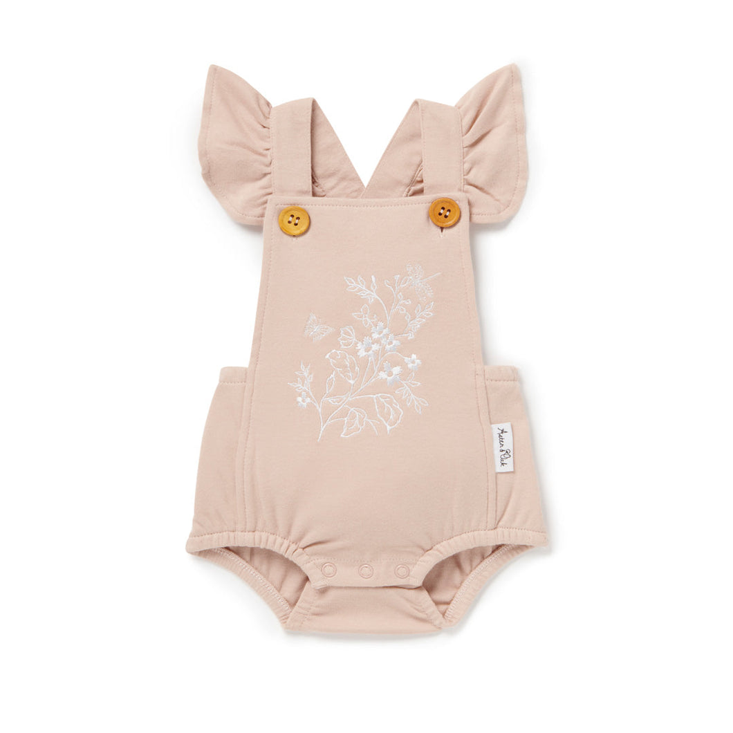 Aster & Oak Floral Embroidered Playsuit Rose Dust