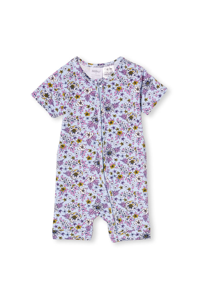 Ice Blue Floral Romper by Milky