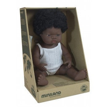 Miniland Doll - Anatomically Correct Baby, African Girl, 38 cm