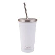 Oasis Double Wall Insulated Stainless Steel Smoothie Tumbler With Straw 500ml - White