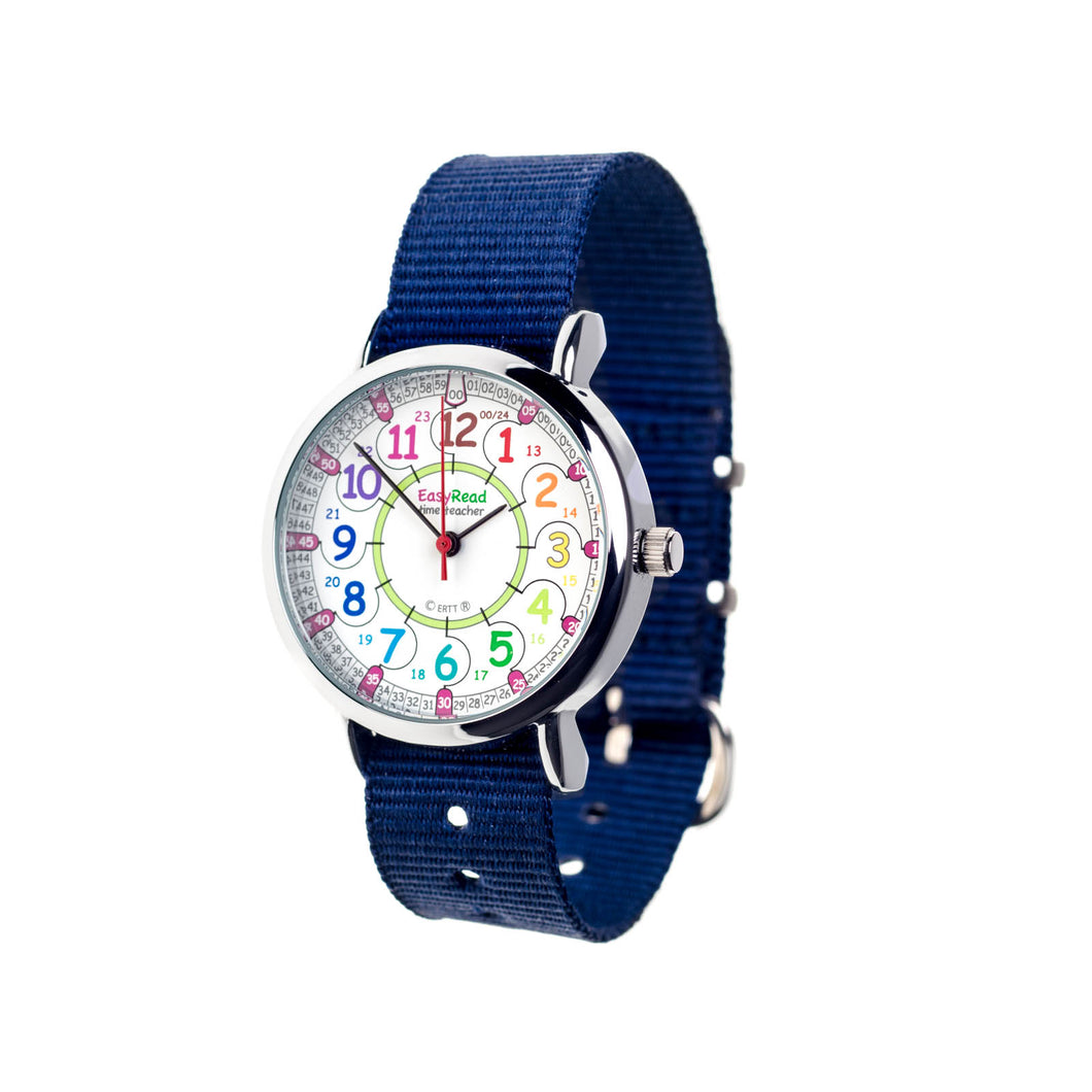 EasyRead Time Teacher Watch - Navy Blue band with rainbow face