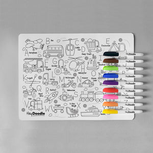 "Toot Toot Honk!" HeyDoodle Reusable Colour-in Silicone Placemat