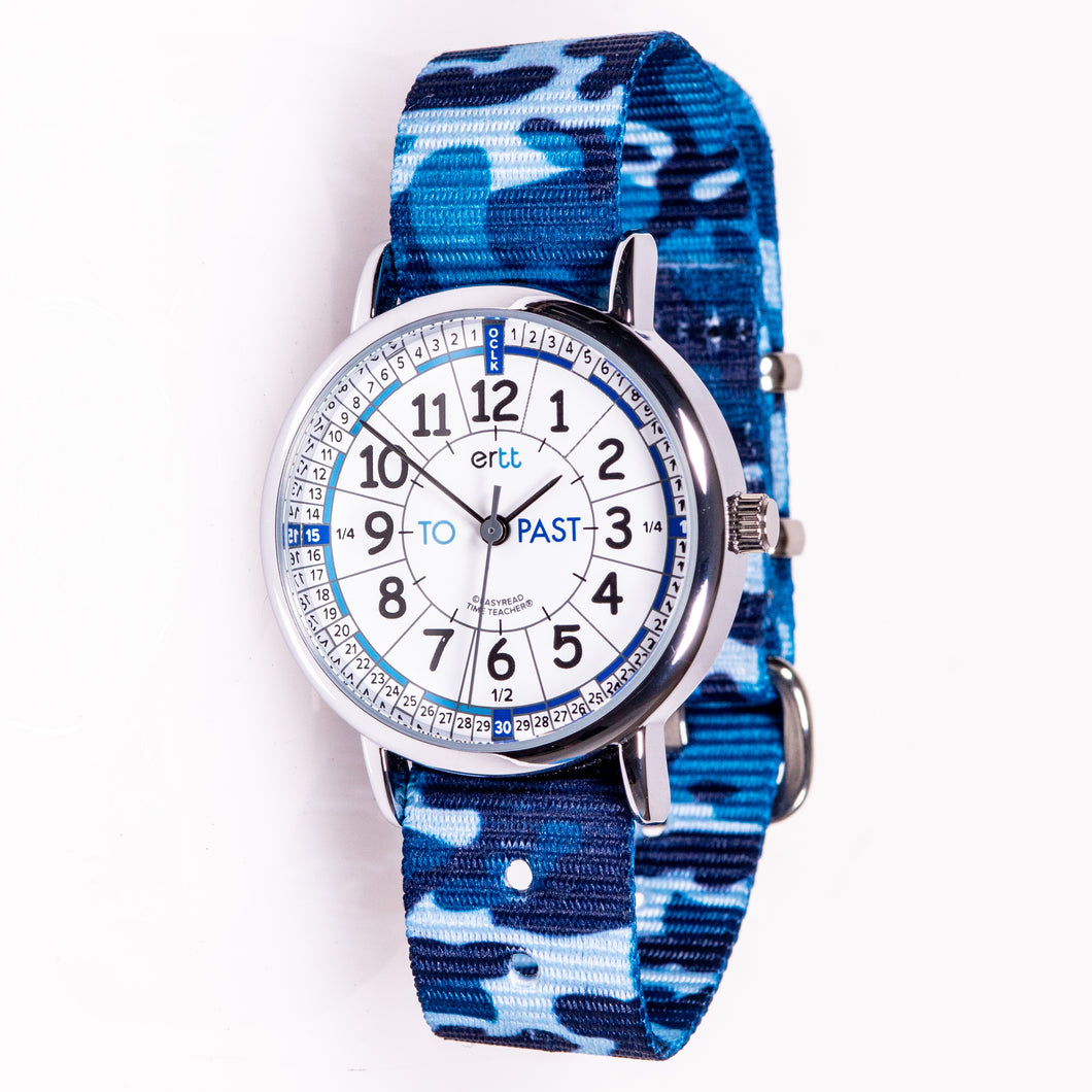 EasyRead Time Teacher Watch - Blue Camo band with white face
