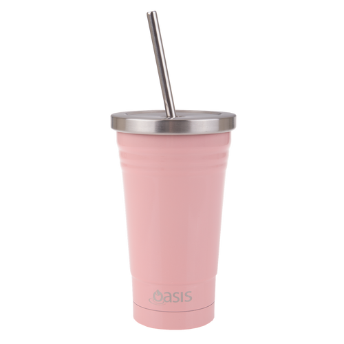 Oasis Double Wall Insulated Stainless Steel Smoothie Tumbler With Straw 500ml - Soft Pink
