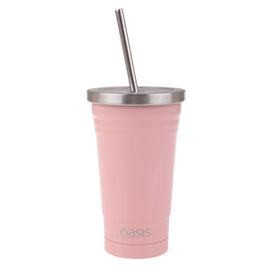 Oasis Double Wall Insulated Stainless Steel Smoothie Tumbler With Straw 500ml - Soft Pink