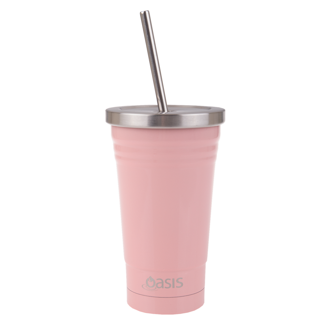 Oasis Double Wall Insulated Stainless Steel Smoothie Tumbler With Straw 500ml - Soft Pink