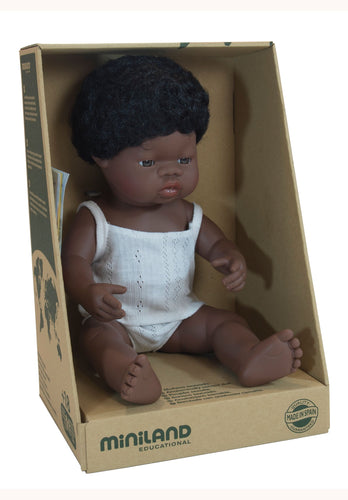 Miniland Doll - Anatomically Correct Baby, African Boy, 38 cm